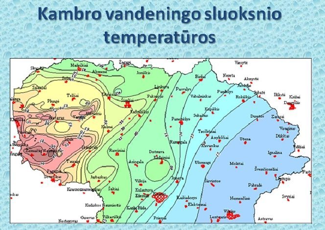 Karštų požeminių sluoksnių Lietuvos teritorijoje žemėlapis. / Bendrovės „Geoterma“ nuotr.
